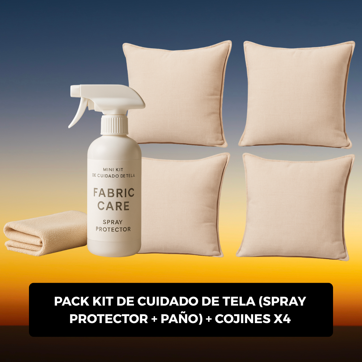 PACK kit de cuidado de tela (spray protector + paño) + cojines x4