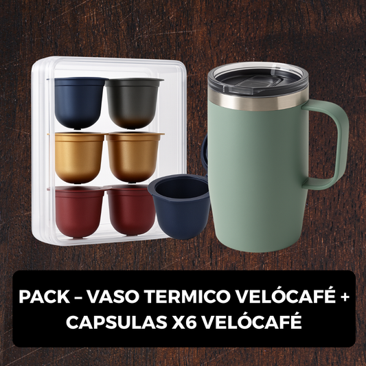 PACK – VASO TÉRMICO VELÓCAFÉ + CÁPSULAS X6 VELÓCAFÉ